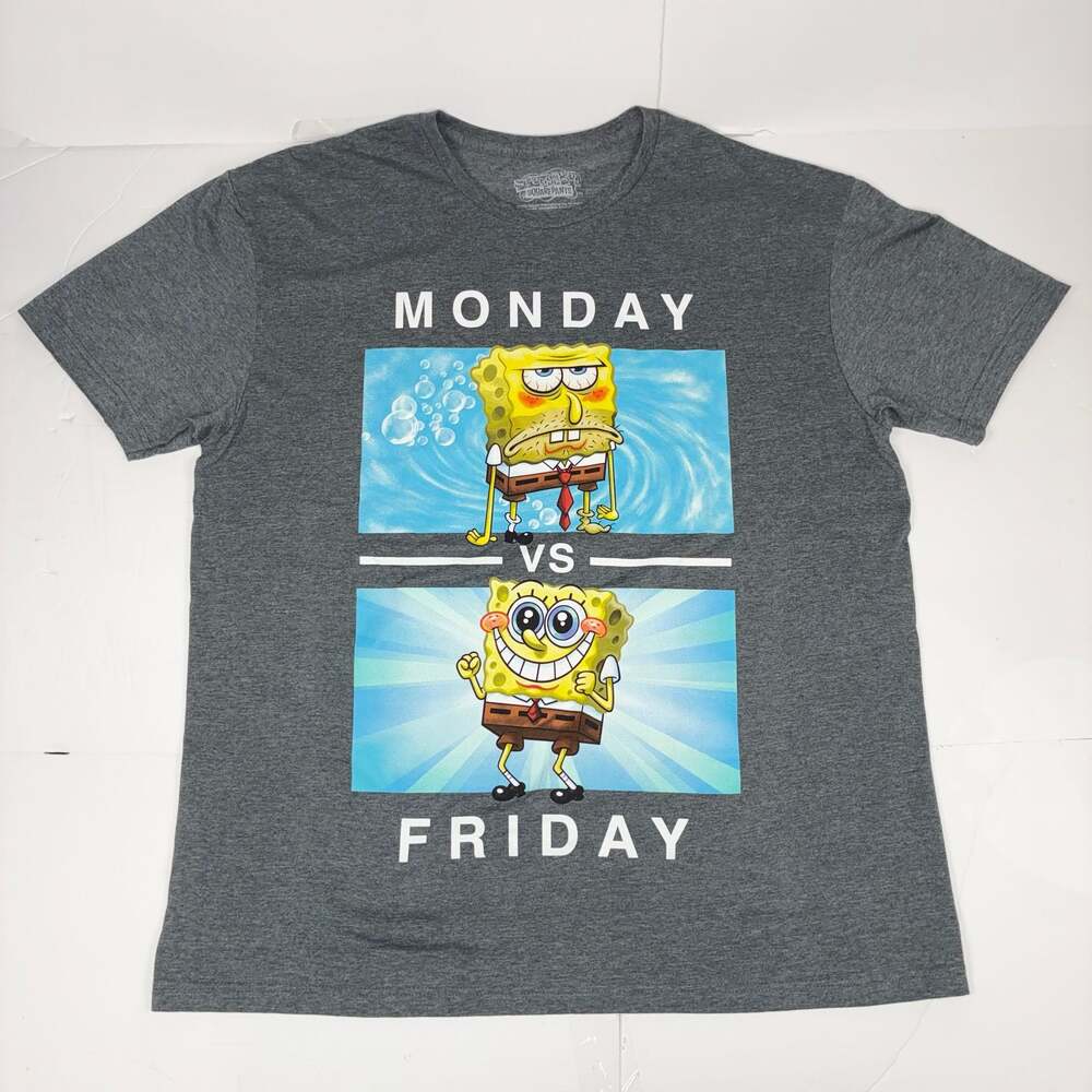 SpongeBob SquarePants Monday vs Friday Graphic Heather Gray T-Shirt